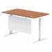 Air Modesty 1400 x 800mm Height Adjustable Office Desk Walnut Top Cable Ports White Leg With White Steel Modesty Panel HA01346