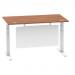 Air 1400 x 800mm Height Adjustable Desk Walnut Top Cable Ports White Leg With White Steel Modesty Panel HA01346
