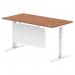 Air Modesty 1600 x 800mm Height Adjustable Office Desk Walnut Top Cable Ports White Leg With White Steel Modesty Panel HA01347