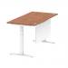 Air 1600 x 800mm Height Adjustable Desk Walnut Top Cable Ports White Leg With White Steel Modesty Panel HA01347