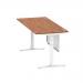 Air 1800 x 800mm Height Adjustable Desk Walnut Top Cable Ports White Leg With White Steel Modesty Panel HA01348