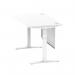 Air Modesty 1400 x 800mm Height Adjustable Office Desk White Top Cable Ports White Leg With White Steel Modesty Panel HA01350