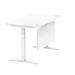 Air Modesty 1400 x 800mm Height Adjustable Office Desk White Top Cable Ports White Leg With White Steel Modesty Panel HA01350