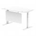 Air Modesty 1400 x 800mm Height Adjustable Office Desk White Top Cable Ports White Leg With White Steel Modesty Panel HA01350