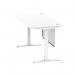 Air Modesty 1600 x 800mm Height Adjustable Office Desk White Top Cable Ports White Leg With White Steel Modesty Panel HA01351