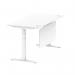 Air Modesty 1600 x 800mm Height Adjustable Office Desk White Top Cable Ports White Leg With White Steel Modesty Panel HA01351