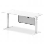 Air Modesty 1800 x 800mm Height Adjustable Office Desk White Top Cable Ports White Leg With White Steel Modesty Panel HA01352