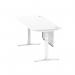 Air Modesty 1800 x 800mm Height Adjustable Office Desk White Top Cable Ports White Leg With White Steel Modesty Panel HA01352