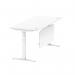 Air Modesty 1800 x 800mm Height Adjustable Office Desk White Top Cable Ports White Leg With White Steel Modesty Panel HA01352