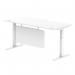 Air Modesty 1800 x 800mm Height Adjustable Office Desk White Top Cable Ports White Leg With White Steel Modesty Panel HA01352