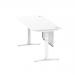 Air 1800 x 800mm Height Adjustable Desk White Top Cable Ports White Leg With White Steel Modesty Panel HA01352