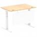 Air Modesty 1200 x 800mm Height Adjustable Office Desk Maple Top Cable Ports White Leg With White Steel Modesty Panel HA01353