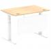 Air 1200 x 800mm Height Adjustable Desk Maple Top Cable Ports White Leg With White Steel Modesty Panel HA01353