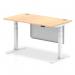 Air Modesty 1400 x 800mm Height Adjustable Office Desk Maple Top Cable Ports White Leg With White Steel Modesty Panel HA01354