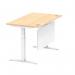 Air Modesty 1400 x 800mm Height Adjustable Office Desk Maple Top Cable Ports White Leg With White Steel Modesty Panel HA01354