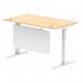 Air Modesty 1400 x 800mm Height Adjustable Office Desk Maple Top Cable Ports White Leg With White Steel Modesty Panel HA01354