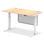 Air Modesty 1400 x 800mm Height Adjustable Office Desk Maple Top Cable Ports White Leg With White Steel Modesty Panel HA01354
