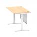 Air 1400 x 800mm Height Adjustable Desk Maple Top Cable Ports White Leg With White Steel Modesty Panel HA01354