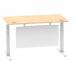 Air 1400 x 800mm Height Adjustable Desk Maple Top Cable Ports White Leg With White Steel Modesty Panel HA01354