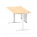 Air Modesty 1600 x 800mm Height Adjustable Office Desk Maple Top Cable Ports White Leg With White Steel Modesty Panel HA01355