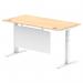 Air Modesty 1600 x 800mm Height Adjustable Office Desk Maple Top Cable Ports White Leg With White Steel Modesty Panel HA01355