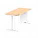 Air Modesty 1800 x 800mm Height Adjustable Office Desk Maple Top Cable Ports White Leg With White Steel Modesty Panel HA01356