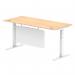 Air Modesty 1800 x 800mm Height Adjustable Office Desk Maple Top Cable Ports White Leg With White Steel Modesty Panel HA01356