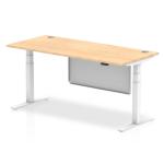 Air Modesty 1800 x 800mm Height Adjustable Office Desk Maple Top Cable Ports White Leg With White Steel Modesty Panel HA01356