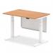 Air Modesty 1200 x 800mm Height Adjustable Office Desk Oak Top Cable Ports White Leg With White Steel Modesty Panel HA01357