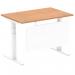 Air Modesty 1200 x 800mm Height Adjustable Office Desk Oak Top Cable Ports White Leg With White Steel Modesty Panel HA01357