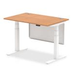 Air Modesty 1200 x 800mm Height Adjustable Office Desk Oak Top Cable Ports White Leg With White Steel Modesty Panel HA01357