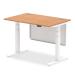 Air 1200 x 800mm Height Adjustable Desk Oak Top Cable Ports White Leg With White Steel Modesty Panel HA01357