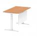 Air 1400 x 800mm Height Adjustable Desk Oak Top Cable Ports White Leg With White Steel Modesty Panel HA01358