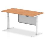 Air Modesty 1600 x 800mm Height Adjustable Office Desk Oak Top Cable Ports White Leg With White Steel Modesty Panel HA01359