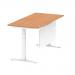 Air 1600 x 800mm Height Adjustable Desk Oak Top Cable Ports White Leg With White Steel Modesty Panel HA01359