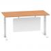 Air 1600 x 800mm Height Adjustable Desk Oak Top Cable Ports White Leg With White Steel Modesty Panel HA01359