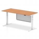 Air Modesty 1800 x 800mm Height Adjustable Office Desk Oak Top Cable Ports White Leg With White Steel Modesty Panel HA01360