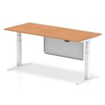 Air Modesty 1800 x 800mm Height Adjustable Office Desk Oak Top Cable Ports White Leg With White Steel Modesty Panel HA01360