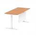 Air 1800 x 800mm Height Adjustable Desk Oak Top Cable Ports White Leg With White Steel Modesty Panel HA01360