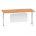 Air 1800 x 800mm Height Adjustable Desk Oak Top Cable Ports White Leg With White Steel Modesty Panel HA01360
