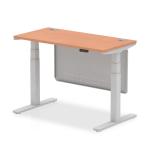 Air Modesty 1200 x 600mm Height Adjustable Office Desk Beech Top Cable Ports Silver Leg With Silver Steel Modesty Panel HA01361