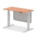 Air 1200 x 600mm Height Adjustable Desk Beech Top Cable Ports Silver Leg With Silver Steel Modesty Panel HA01361