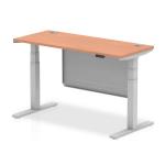 Air Modesty 1400 x 600mm Height Adjustable Office Desk Beech Top Cable Ports Silver Leg With Silver Steel Modesty Panel HA01362