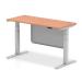 Air 1400 x 600mm Height Adjustable Desk Beech Top Cable Ports Silver Leg With Silver Steel Modesty Panel HA01362