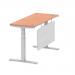 Air 1400 x 600mm Height Adjustable Desk Beech Top Cable Ports Silver Leg With Silver Steel Modesty Panel HA01362
