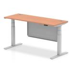 Air Modesty 1600 x 600mm Height Adjustable Office Desk Beech Top Cable Ports Silver Leg With Silver Steel Modesty Panel HA01363