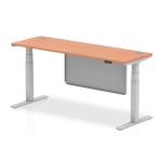 Air Modesty 1800 x 600mm Height Adjustable Office Desk Beech Top Cable Ports Silver Leg With Silver Steel Modesty Panel HA01364