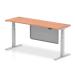 Air 1800 x 600mm Height Adjustable Desk Beech Top Cable Ports Silver Leg With Silver Steel Modesty Panel HA01364