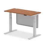Air Modesty 1200 x 600mm Height Adjustable Office Desk Walnut Top Cable Ports Silver Leg With Silver Steel Modesty Panel HA01365