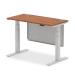 Air 1200 x 600mm Height Adjustable Desk Walnut Top Cable Ports Silver Leg With Silver Steel Modesty Panel HA01365